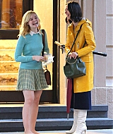 elle fanning, rebecca hall, on set, woody allen, new york city, october 19 2017